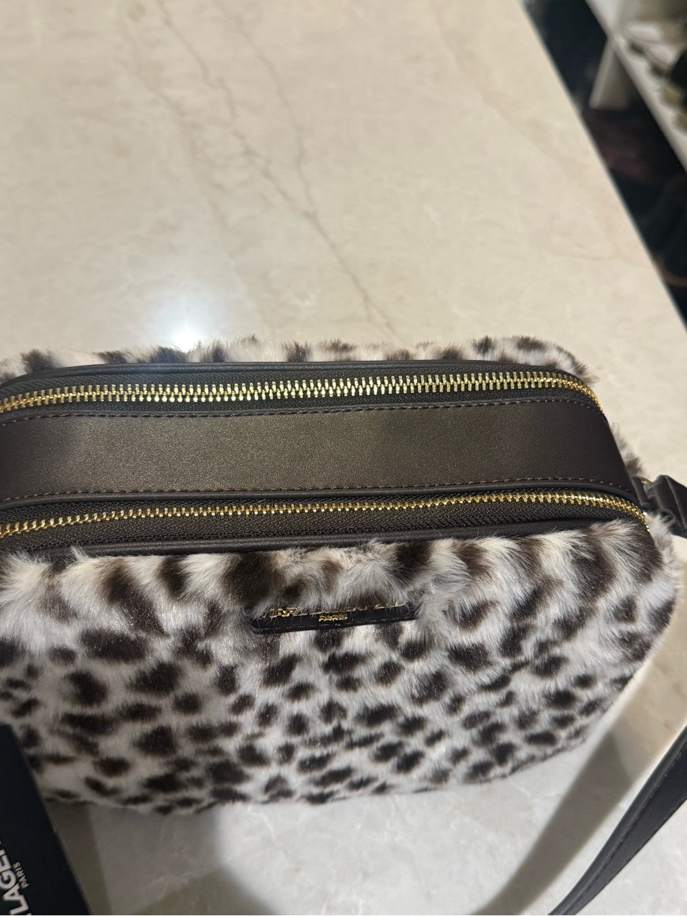 Karl Lagerfeld Leopard-Print Faux Fur Crossbody Bag New with tag - Brown/Black - Picture 6 of 13